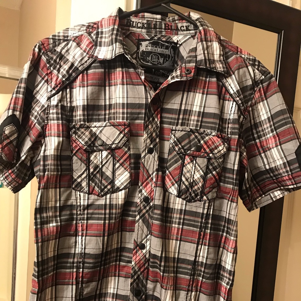 Buckle black plaid shirt